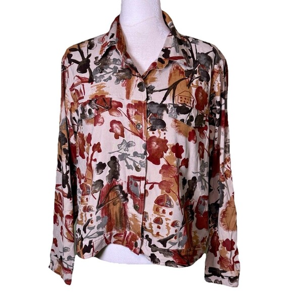 Women’s Boho Artsy Painterly Abstract Shirt Jacket Lagenlook Cottagecore Sz Lg - Picture 1 of 8